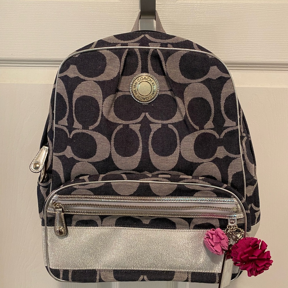 Coach Poppy Signature Denim/Silver Backpack